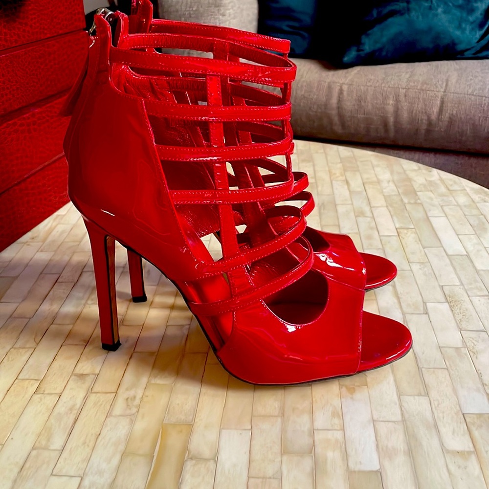 Tania Spinelli Red Patent Leather Caged Heels size 38